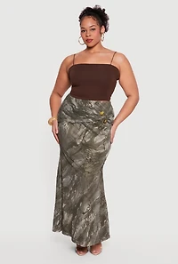 Plus Marble Print Maxi Skirt with Resin Metallic Detail