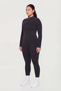 Plus Acid Wash Seamless Ribbed Long Sleeve Catsuit
