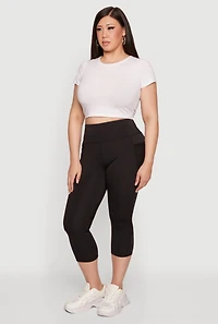 Plus Mesh Detail Cropped Leggings with Side Pockets