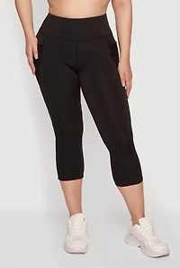 Plus Mesh Detail Cropped Leggings with Side Pockets