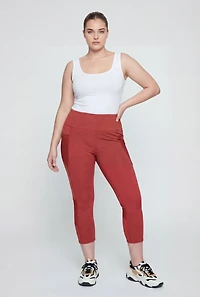 Plus Mesh Detail Cropped Leggings with Side Pockets