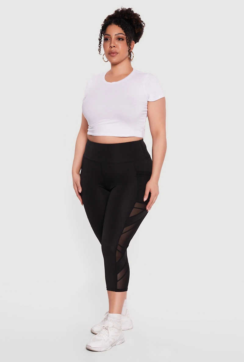 Plus Side Pocket Capri Leggings with Mesh Detail