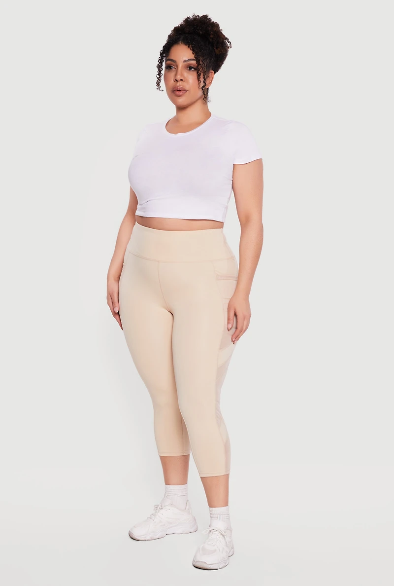 Plus Side Pocket Capri Leggings with Mesh Detail
