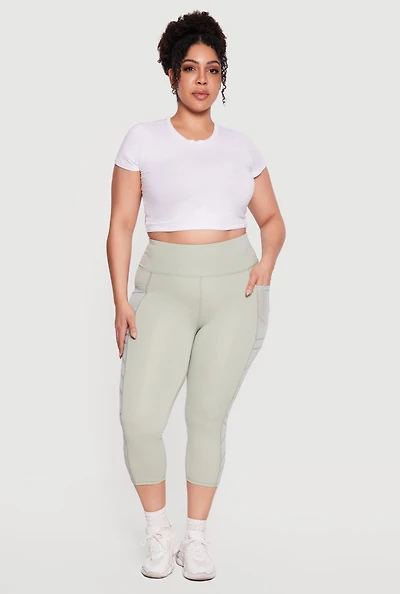 Plus Side Pocket Capri Leggings with Mesh Detail