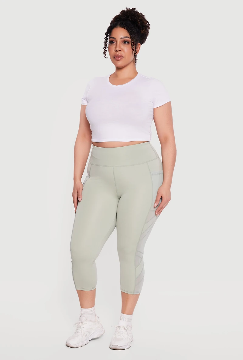 Plus Side Pocket Capri Leggings with Mesh Detail