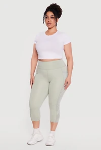 Plus Side Pocket Capri Leggings with Mesh Detail