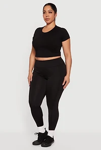 Plus Solid High Waisted Leggings with Cell Phone Pockets