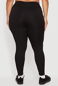 Plus Solid High Waisted Leggings with Cell Phone Pockets