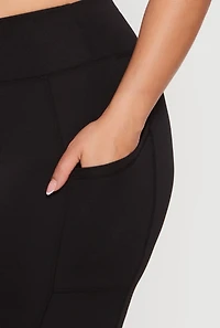 Plus Solid High Waisted Leggings with Cell Phone Pockets