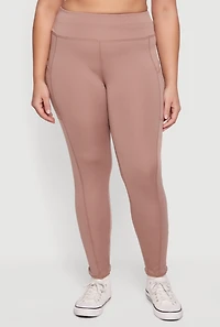 Plus Solid High Waisted Leggings with Cell Phone Pockets