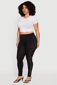 Plus High Waisted Rhinestone Baddie Graphic Leggings
