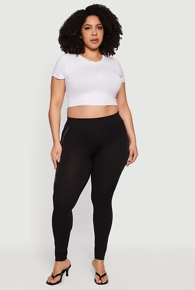 Plus High Waisted Rhinestone Boss Graphic Leggings