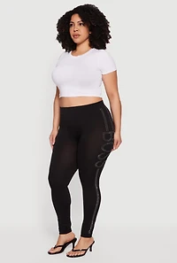 Plus High Waisted Rhinestone Boss Graphic Leggings