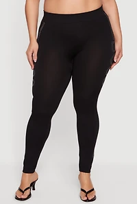 Plus High Waisted Rhinestone Boss Graphic Leggings