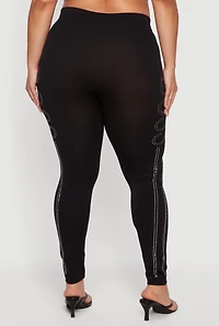 Plus High Waisted Rhinestone Boss Graphic Leggings