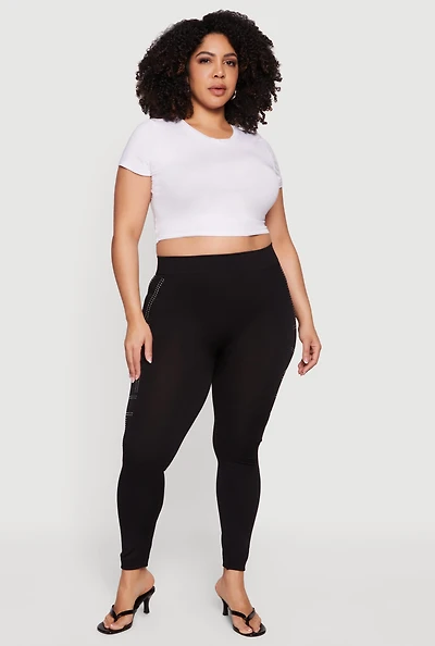 Plus High Waisted Rhinestone Faith Graphic Leggings