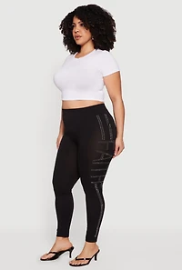 Plus High Waisted Rhinestone Faith Graphic Leggings