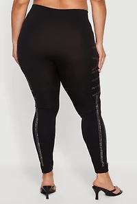 Plus High Waisted Rhinestone Faith Graphic Leggings