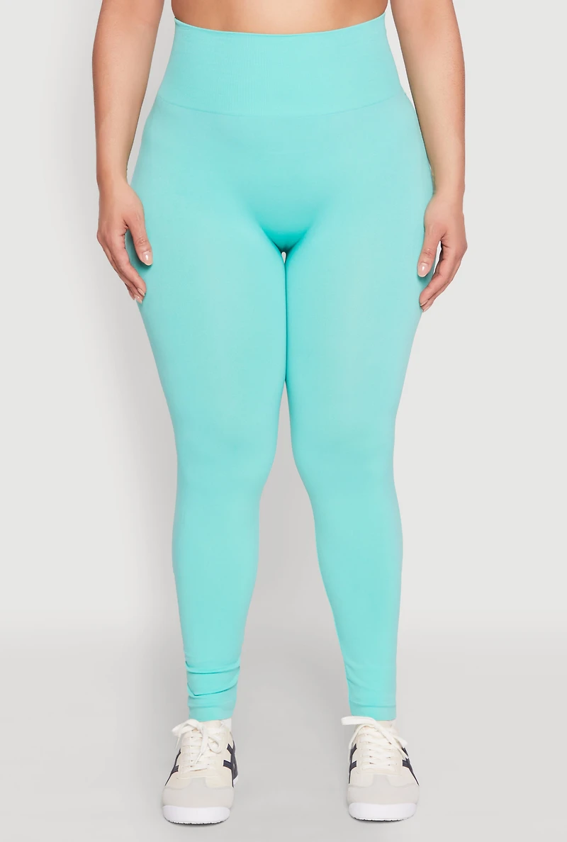 Womens Plus Size High Waisted Seamless Leggings, Blue, Size 2X-3X