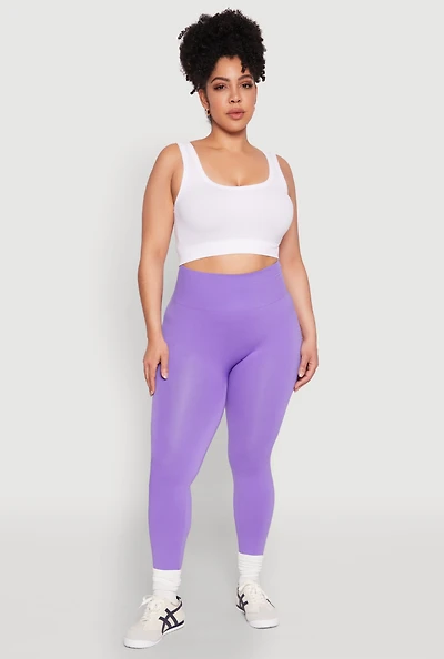 Womens Plus Size High Waisted Seamless Leggings, Purple, Size 1X-2X