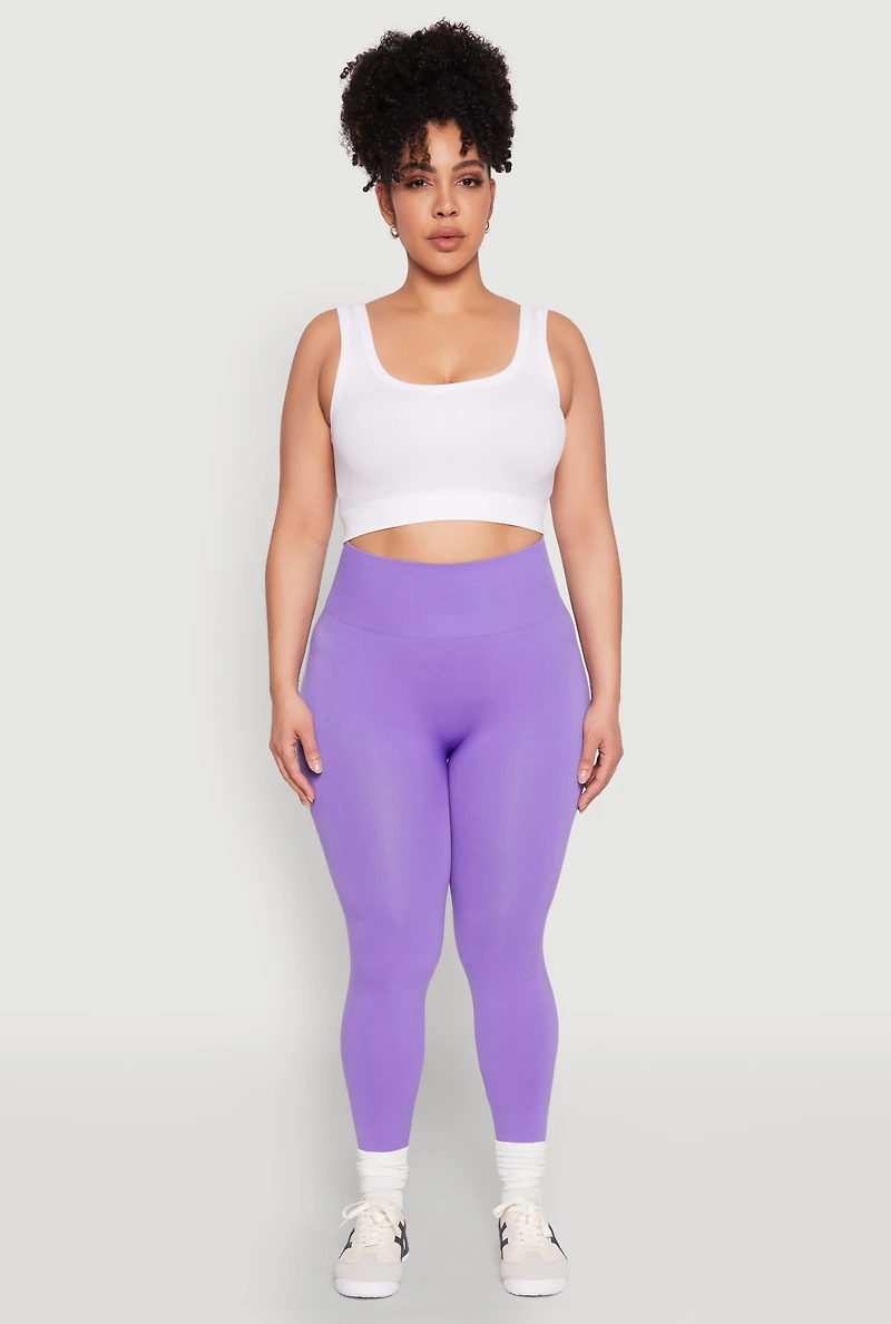 Womens Plus Size High Waisted Seamless Leggings, Purple, Size 1X-2X