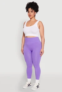 Womens Plus Size High Waisted Seamless Leggings, Purple, Size 1X-2X