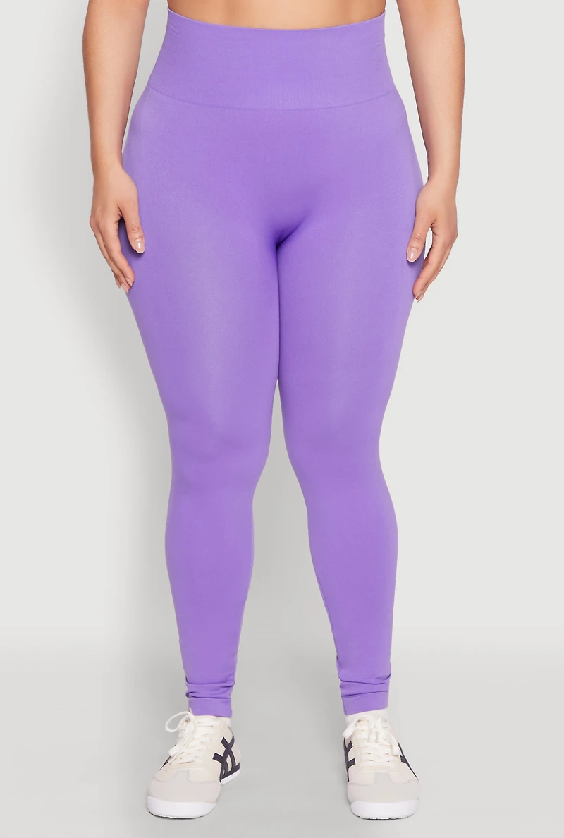 Womens Plus Size High Waisted Seamless Leggings, Purple, Size 1X-2X