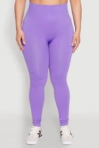 Womens Plus Size High Waisted Seamless Leggings, Purple, Size 1X-2X