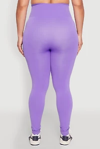 Womens Plus Size High Waisted Seamless Leggings, Purple, Size 1X-2X