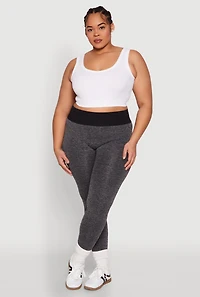 Plus High Waisted Contrast Trim Leggings
