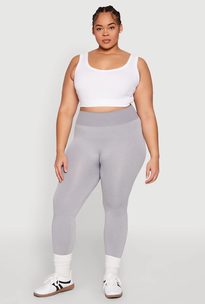Womens Plus Size High Waisted Contrast Trim Leggings, Grey, Size 2X-3X