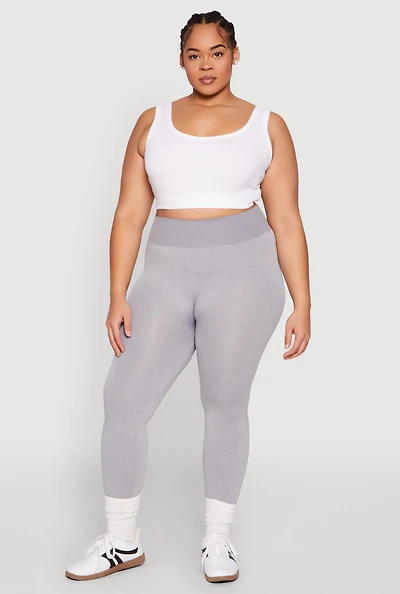 Womens Plus Size High Waisted Contrast Trim Leggings, Grey, Size 2X-3X