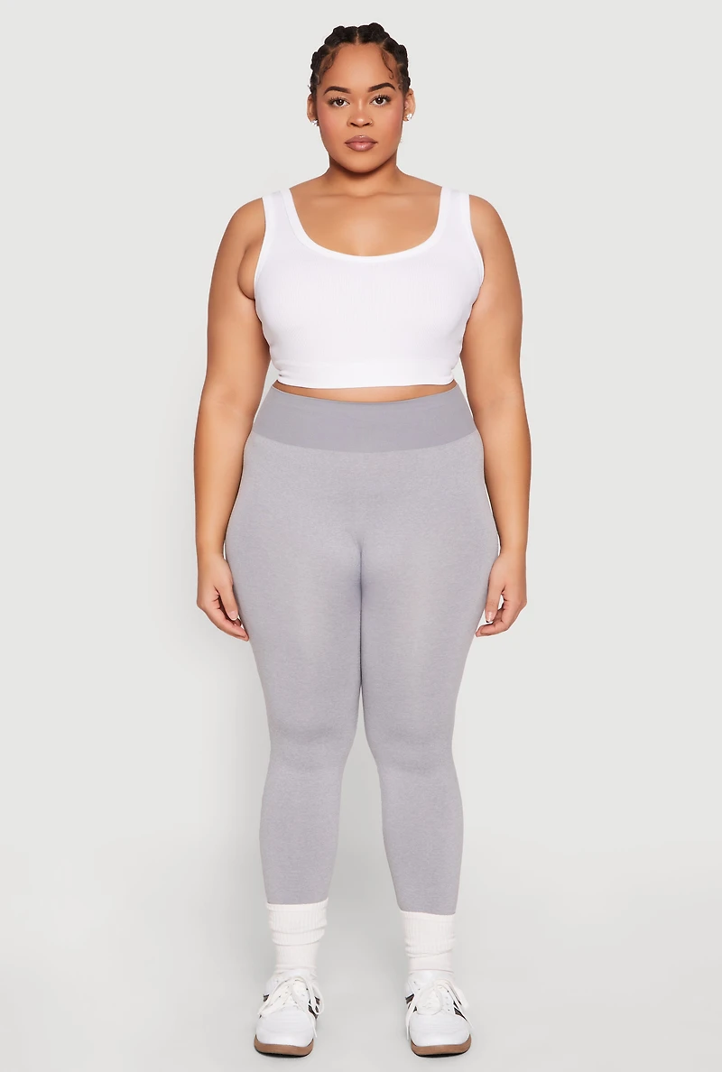 Womens Plus Size High Waisted Contrast Trim Leggings, Grey, Size 2X-3X