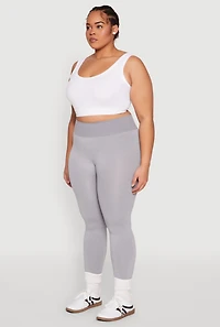 Womens Plus Size High Waisted Contrast Trim Leggings, Grey, Size 1X-2X