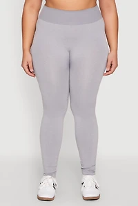 Womens Plus Size High Waisted Contrast Trim Leggings, Grey, Size 1X-2X