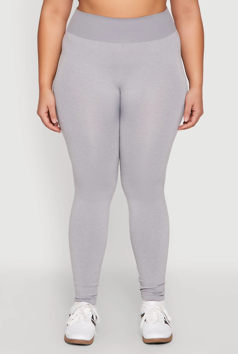 Womens Plus Size High Waisted Contrast Trim Leggings, Grey, Size 2X-3X