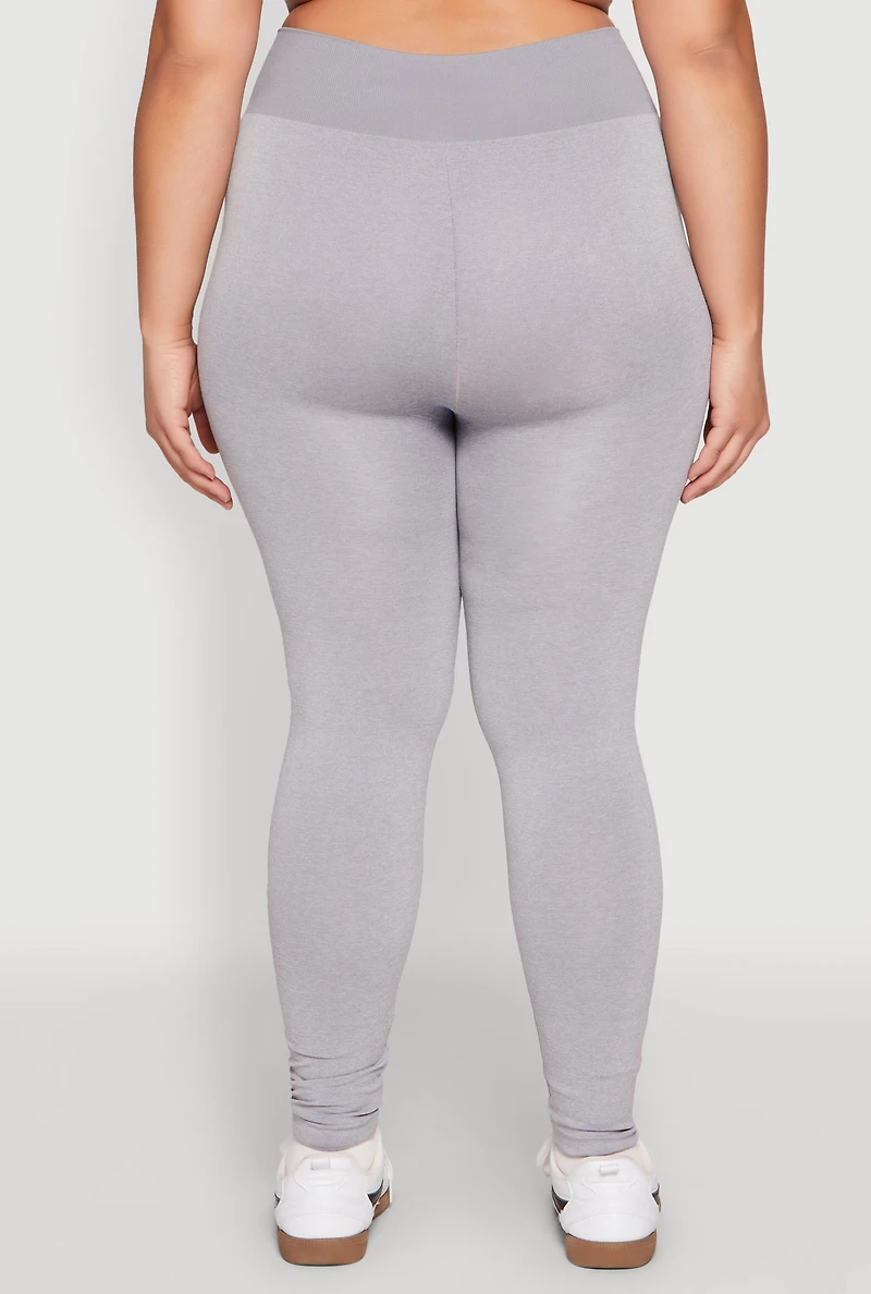 Womens Plus Size High Waisted Contrast Trim Leggings, Grey, Size 2X-3X