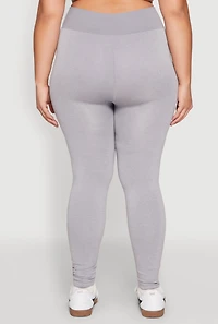 Womens Plus Size High Waisted Contrast Trim Leggings, Grey, Size 2X-3X