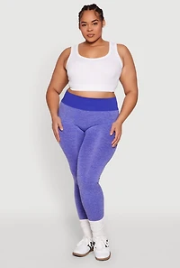 Womens Plus Size High Waisted Contrast Trim Leggings, Purple, Size 1X-2X