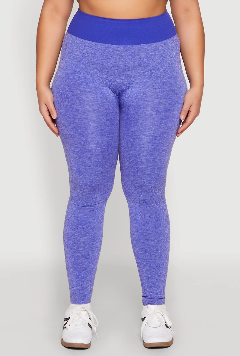 Womens Plus Size High Waisted Contrast Trim Leggings, Purple, Size 1X-2X