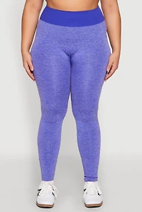 Womens Plus Size High Waisted Contrast Trim Leggings, Purple, Size 1X-2X