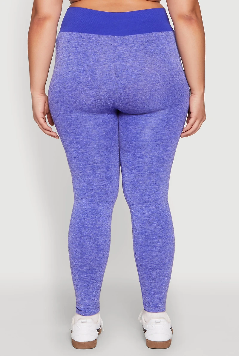 Womens Plus Size High Waisted Contrast Trim Leggings, Purple, Size 1X-2X