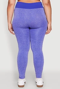 Womens Plus Size High Waisted Contrast Trim Leggings, Purple, Size 1X-2X