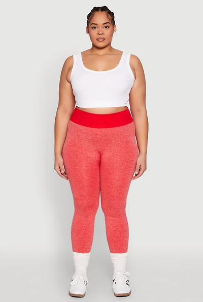 Womens Plus Size High Waisted Contrast Trim Leggings, Red, Size 2X-3X