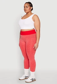 Womens Plus Size High Waisted Contrast Trim Leggings, Red, Size 2X-3X