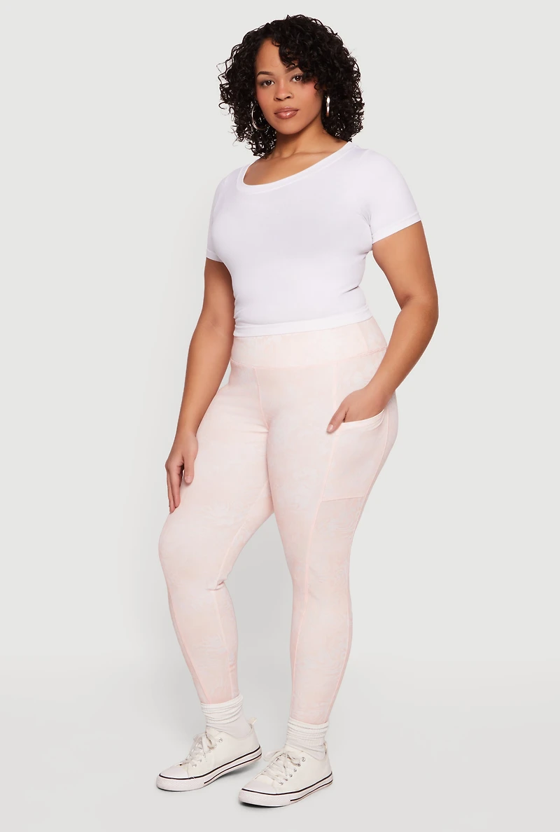 Plus Patterned Leggings with Cell Phone Pockets