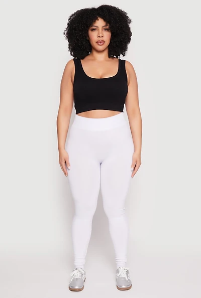 Womens Plus Size Seamless High Waisted Leggings, White, Size 1X-2X