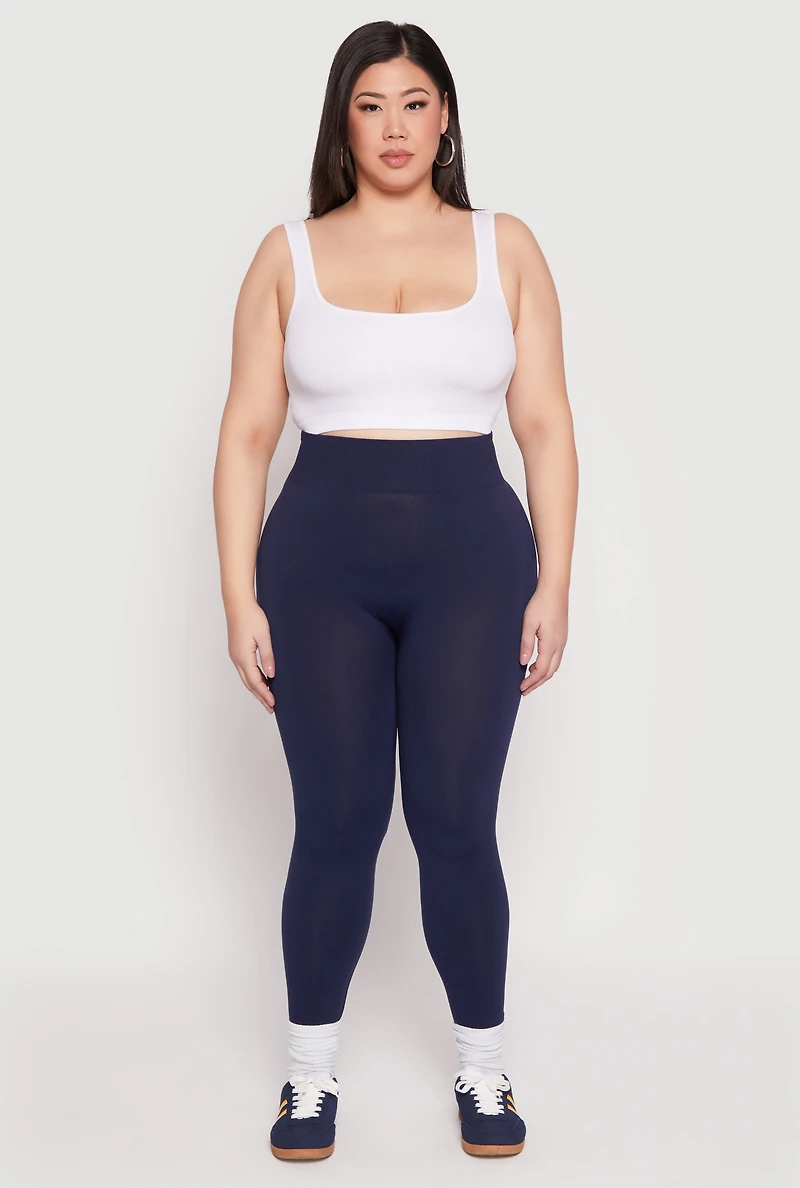 Womens Plus Size Seamless High Waisted Leggings, Blue, Size 2X-3X