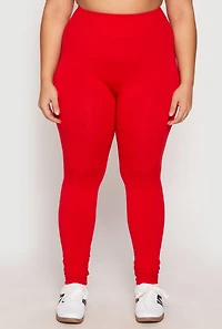 Womens Plus Size Seamless High Waisted Leggings, Red, Size 1X-2X