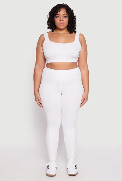Womens Plus Size High Waist Side Pocket Leggings, White, Size 2X